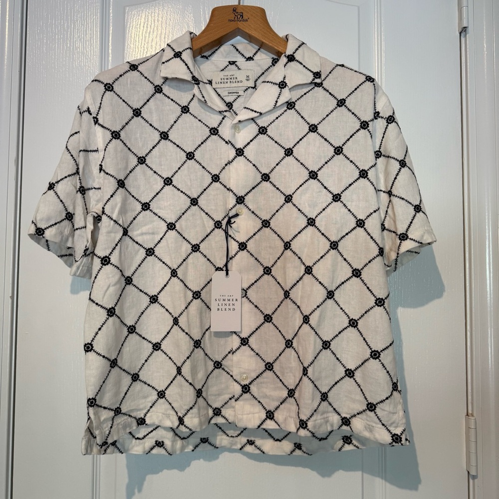 Abercrombie White and Black Patterned Linen Men's Shirt - M